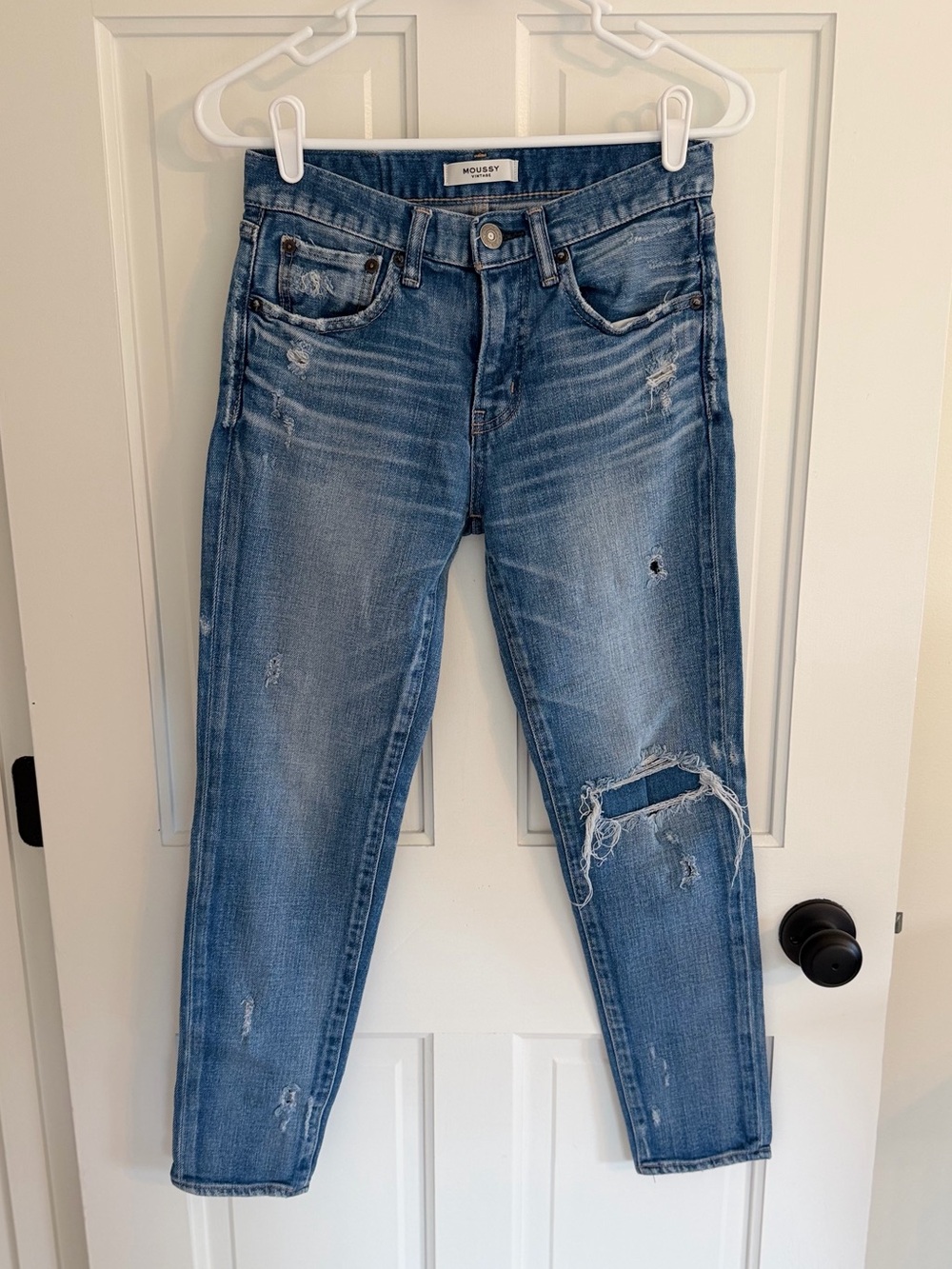 Moussy Vintage Distressed‎ Light Wash Skinny Jeans Size 25 Made in Japan